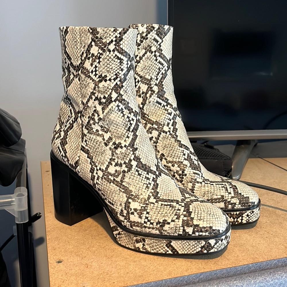 Aqua snake skin booties